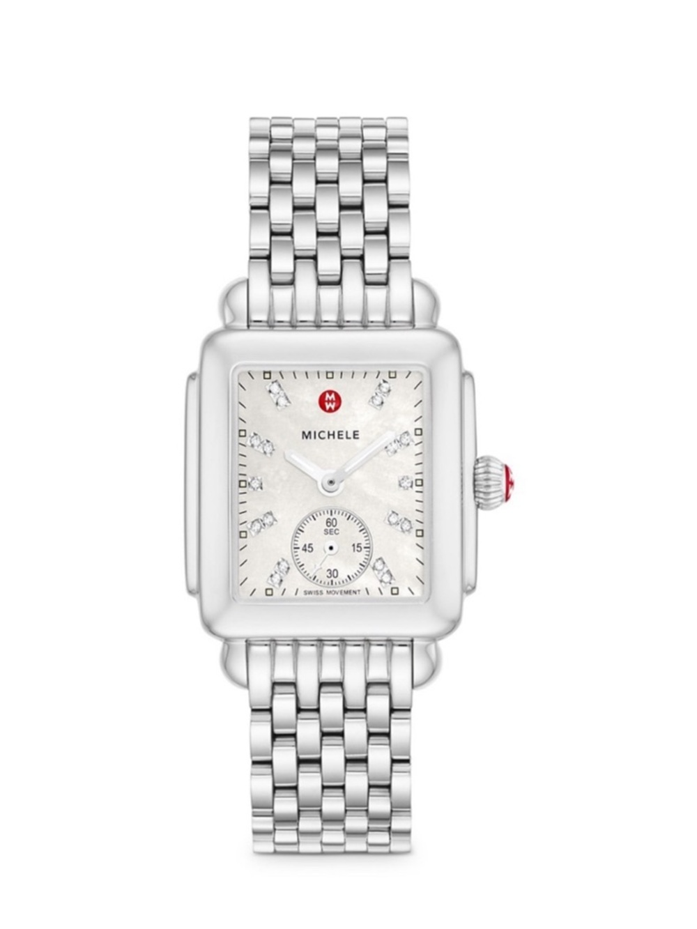 Small Michele Silver Stainless Steel Bracelet Watch with White Dial